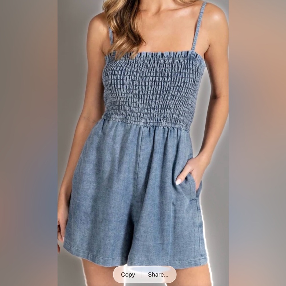 Eesome Textured Denim Blue Romper